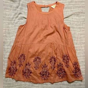 Anthropologie MAEVE pink Simona sequin sleeveless cotton babydoll top - boho